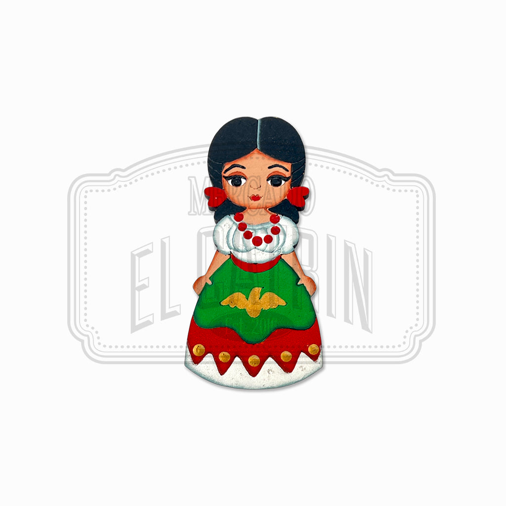 China Poblana - Traditional Dress Wooden Magnet Mercado El Catrin China Poblana - Traditional Dress Wooden Magnet Mercado El Catrin