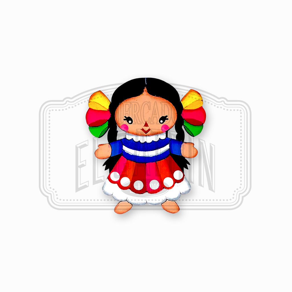 Niña Otomi - Arte Popular Wooden Magnet